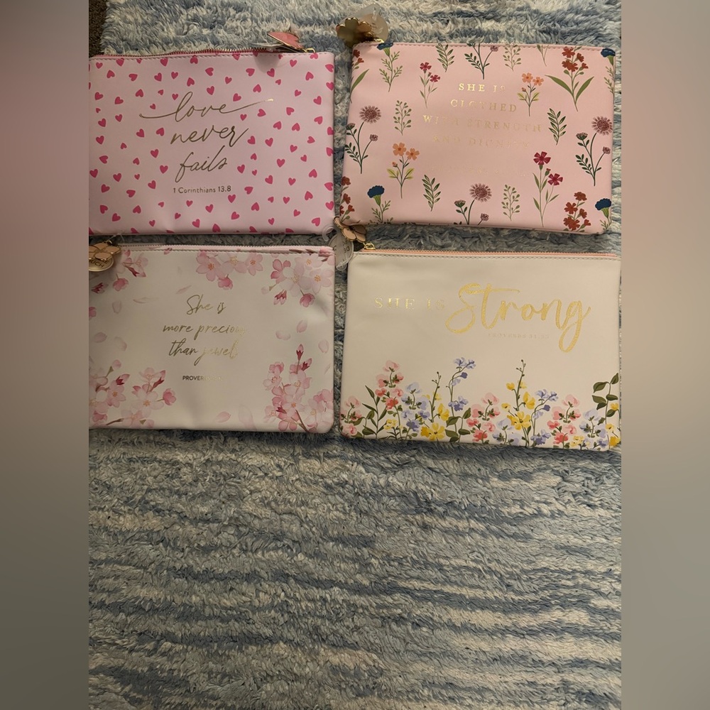 DeLuxe Pink Floral Proverbs Pouch with Cute Charm - PICK 1